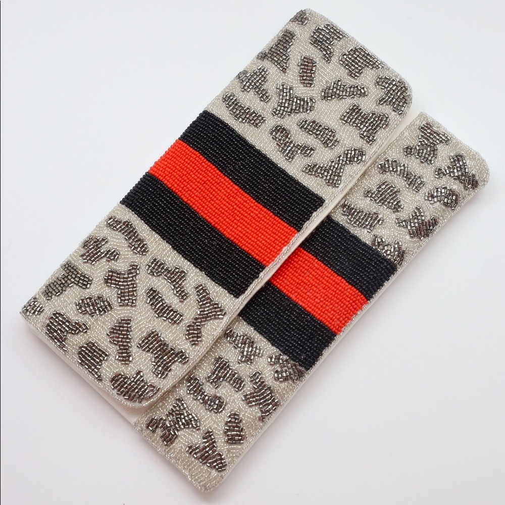 NWT Animal Print Hand MicroBeaded Crossbody Clutch